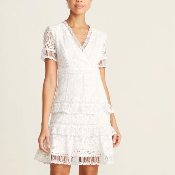 French Connection Arta Lace Ruffle Dress - Linen White - 2 French Connection Arta Lace Ruffle Dress - Linen White - 2